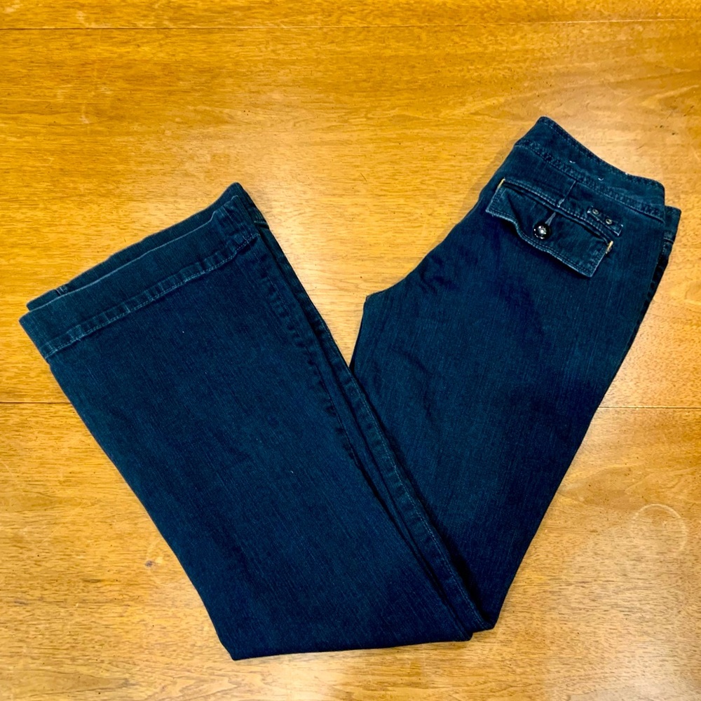 Converse One Star dark wash flared leg midrise denim trousers